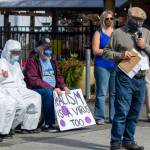 Tim Wheeler speaks at a rally in Sequim on Sept. 18 in Sequim. Wheeler is the spokesperson for Voices for Health and Healing. Sequim Gazette photo by Emily Matthiessen