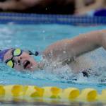Sequims Mia Coffman swims to a district meet qualifying time in the 200 free (2:09) in the Wolves double dual meet against Kingston and North Kitsap on Sept. 23. Sequim Gazette photo by Michael Dashiell