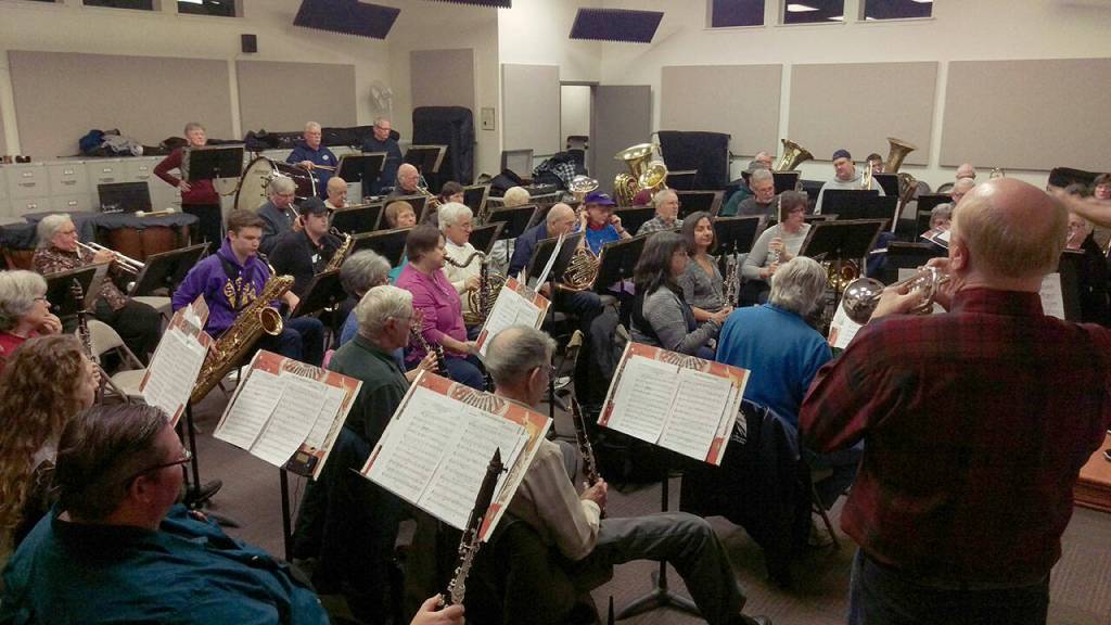 About 40 musicians pack into Swisher Hall for a rehearsal in 2016. Photo by Richard Greenway