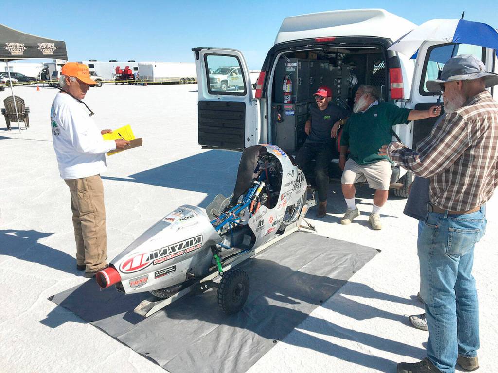 The Tri-Mac Speedsters bike undergoes impound inspection. Photo courtesy of George McMurray