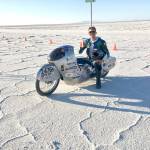 Alan McMurray is all smiles after posting a world record run at the World Finals at the Bonneville Salt Flats. Photo courtesy of George McMurray