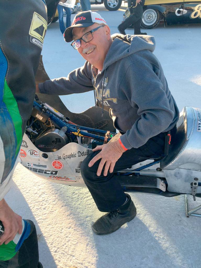 George McMurray preps the Tri-Mac Speedsters bike before a run at the World Finals. Photo courtesy of George McMurray