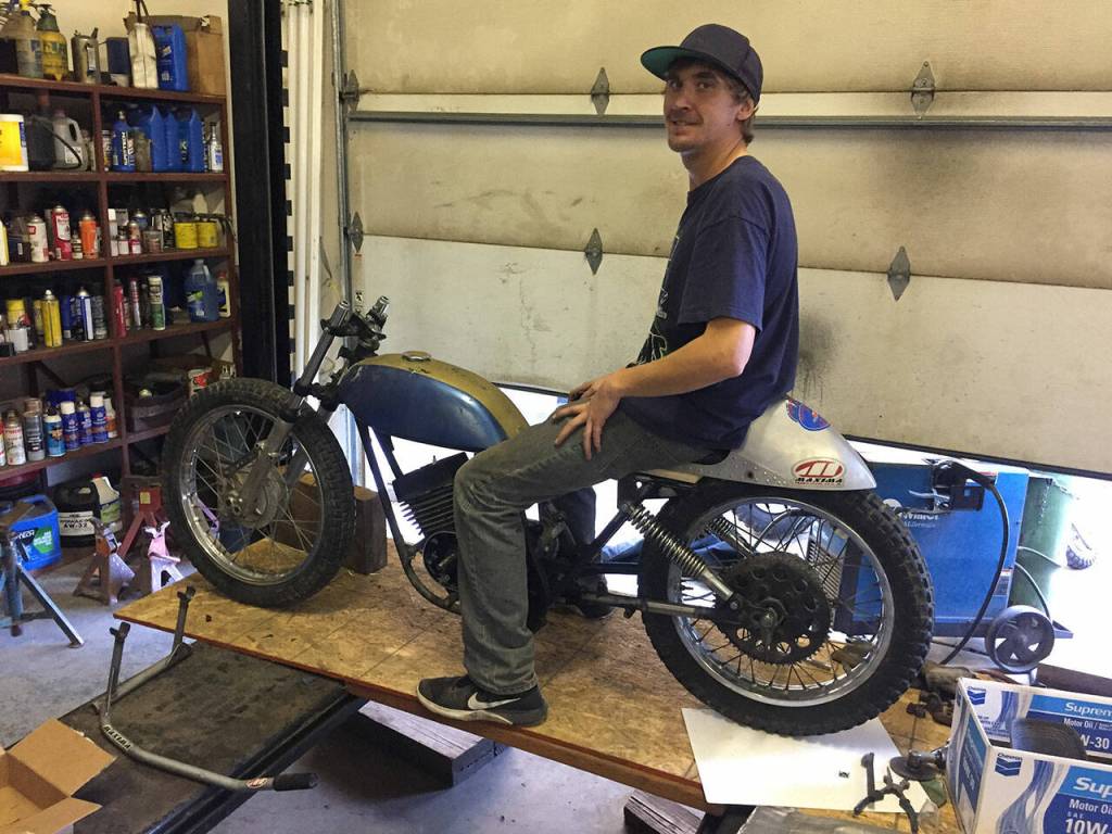 Daniel McMurray shows off his in progress 175cc land speed bike. Photo courtesy of George McMurray