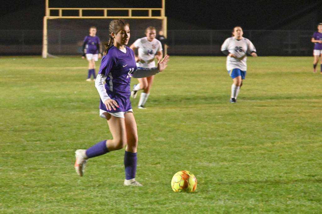 Sequims Alliyah Weber breaks through the Bremerton defense for a second half score in the Wolves 6-0 win over the visiting Knights on Oct. 19. Sequim Gazette photo by Michael Dashiell