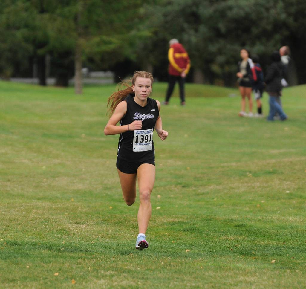 Sequims Riley Pyeatt races to a first place finish at the Olympic League championships on Oct. 21. Sequim Gazette photos by Michael Dashiell