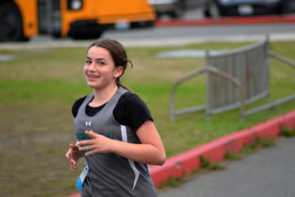 Sequim's Ava Shinkle competes at the Olympic League championship meet at Lincoln Park in Port Angeles on Oct. 20. Photo courtesy of Caleb Gentry
