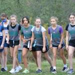 Sequim Middle School's girls cross country team preps for the start of the league championship meet at Lincoln Park in Port Angeles on Oct. 20. Photo courtesy of Caleb Gentry