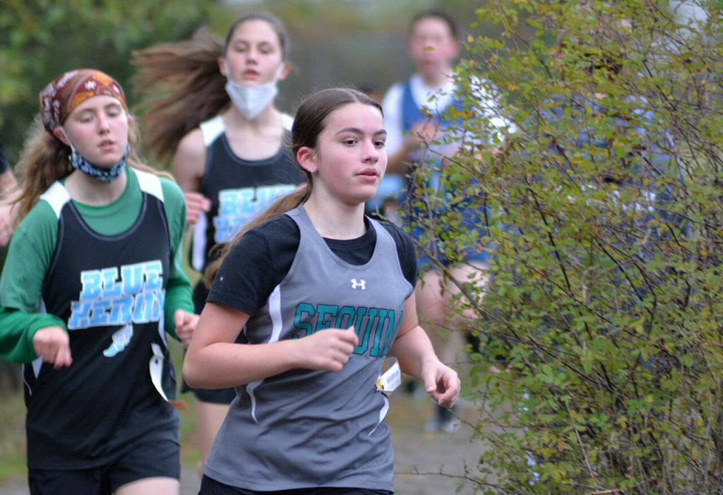 Sequims Ava Shinkle competes at an Olympic League meet at Lincoln Park in Port Angeles on Oct.6. Photo courtesy of Caleb Gentry