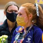 Sequims Kelsi Bergeson and her fellow seniors celebrate their final regular home match on oct. 26 as the Wolves host North Mason. Sequim Gazette photo by Emily Matthiessen