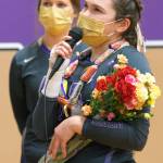 Sequim High senior Allie Gale celebrates her final regular home match on Oct. 26, as the Wolves hosted North Mason. Sequim Gazette photo by Emily Matthiessen