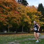 Sequims Riley Pyeatt races to a first place finish at the Olympic League championships on Oct. 21. Pyeatt won the district championship nine days later. Sequim Gazette photo by Michael Dashiell