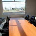This meeting room inside WorkSource Clallam County looks east into Sequim including the grain elevator. Sequim Gazette photo by Matthew Nash