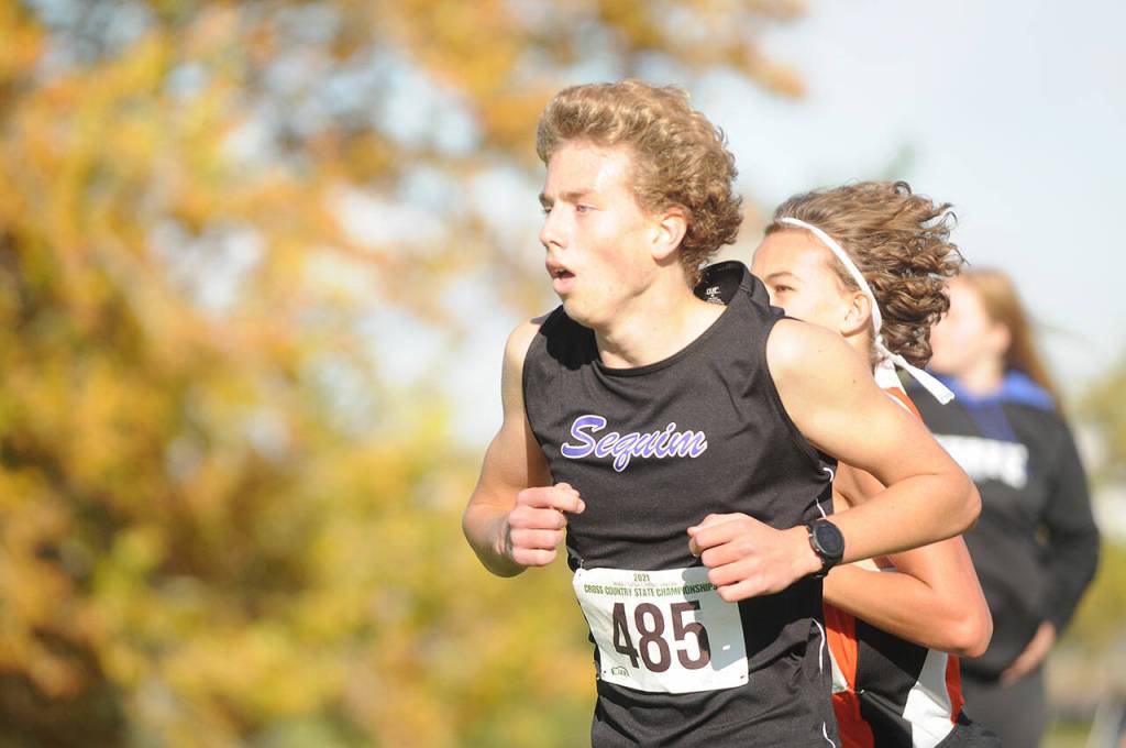 Sophomore Colby Ellefson of Sequim races to a 51st place finish at the state 2A meet in Pasco Nov. 6.