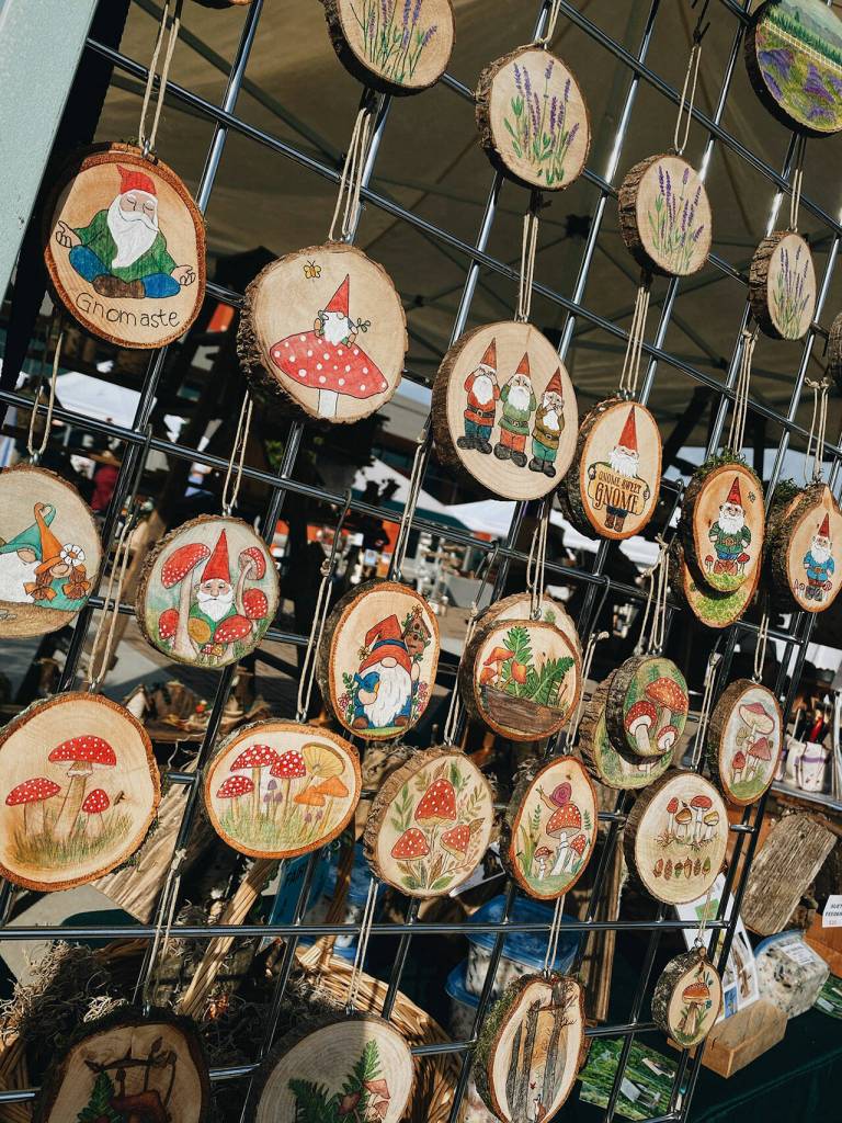 Check out gnome ornaments from Whimsical Woods at the Sequim Farmers & Artisans Market. Photo by Emma Jane Garcia