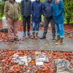 Right: Pieces of Civil War veteran Moore Waldrons headstone can be seen in the right-hand corner of this photograph. Historical preservationist Mick Hersey, left, and the Taylor family of Gig Harbor returned the pieces to the Pioneer Memorial Park of Sequim for their friends the Englands (Moores descendants). The Englands read in the Sequim Gazette about the Sequim Garden Clubs preservation efforts at the park and decided to return these pieces for restoration. Moore now will have two markers in the park, as the Veterans Administration commissioned a new stone for Waldron in 2017  an article about which can also be found on the Sequim Gazetttes website. Moore moved to Sequim with his family in 1905 and died in 1908. Moore had five children and has descendants in Sequim and Pierce County as well as other places. Moores great-grandson is the founder of the Waldron Endoscopy Center in Tacoma, according to Cheryl England. Sequim Gazette photo by Emily Matthiessen