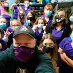 Sequim Highs 2021-2022 bowling squad gathers for a group photos at their first match of the season in Port Angeles, a 5-0 win over Bremerton on Nov. 10. Photo by Randy Perry