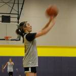Lauryn Stephens goes for a 3-pointer in a recent practice for the Sequim girls varsity basketball squad. Sequim Gazette photo by Matthew Nash