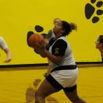 Jelissa Julmist goes up for a basket at a recent Sequim girls varsity basketball practice. Last year, she averaged 12.2 points and 8.2 rebounds per game. Sequim Gazette photo by Matthew Nash