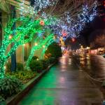 Bright holiday lights color Sequims Washington Street.