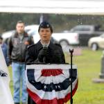 Commander Joan Snaith, USCG Air Station/Sector Field Office Port Angeles, offers her thoughts as the guest speaker at the Dec. 18 Wreaths Across America event at Sequim View Cemetery on Dec. 18. Sequim Gazette photo by Michael Dashiell