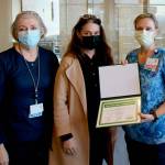Photo courtesy of Olympic Medical Center
Katrin Junghanns-Royack, Olympic Medical Centers director of ICU/telemetry, right, was recently honored as Olympic Medical Centers first recipient of the DAISY Nurse Leader Award. Presenting her the award is Chief Nursing Officer Vickie Swanson, center, and ICU/telemetry clinical supervisor Janeen Howell, ICU/telemetry clinical supervisor.