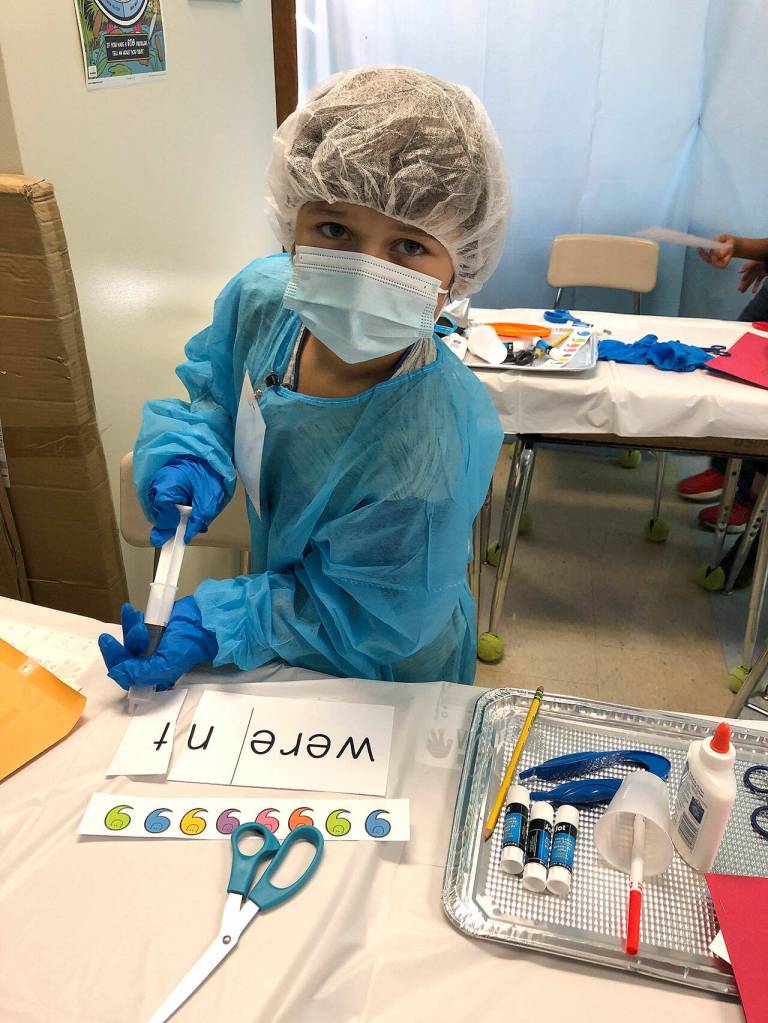 Submitted photos
Students in Robin Forrests third grade class at Helen Haller Elementary School learn math skills and study the human body during their Love of Learning Medical Center program in November.