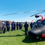 Members of U.S. Coast Guard, Clallam County Fire District 3, Port Angeles Police Department and Washington State Patrol participate in a training session at Sequim Valley Airport in April 2021. Photo courtesy of Andy Sallee/Sequim Valley Airport
