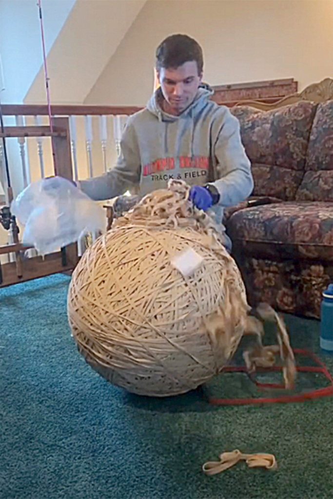 Going by the name Rubber Band Ball Guy on TikTok, Sequims Jayson Brocklesby amassed more than five million likes on his videos as he inches towards making a 500-pound rubber band ball. Submitted photo