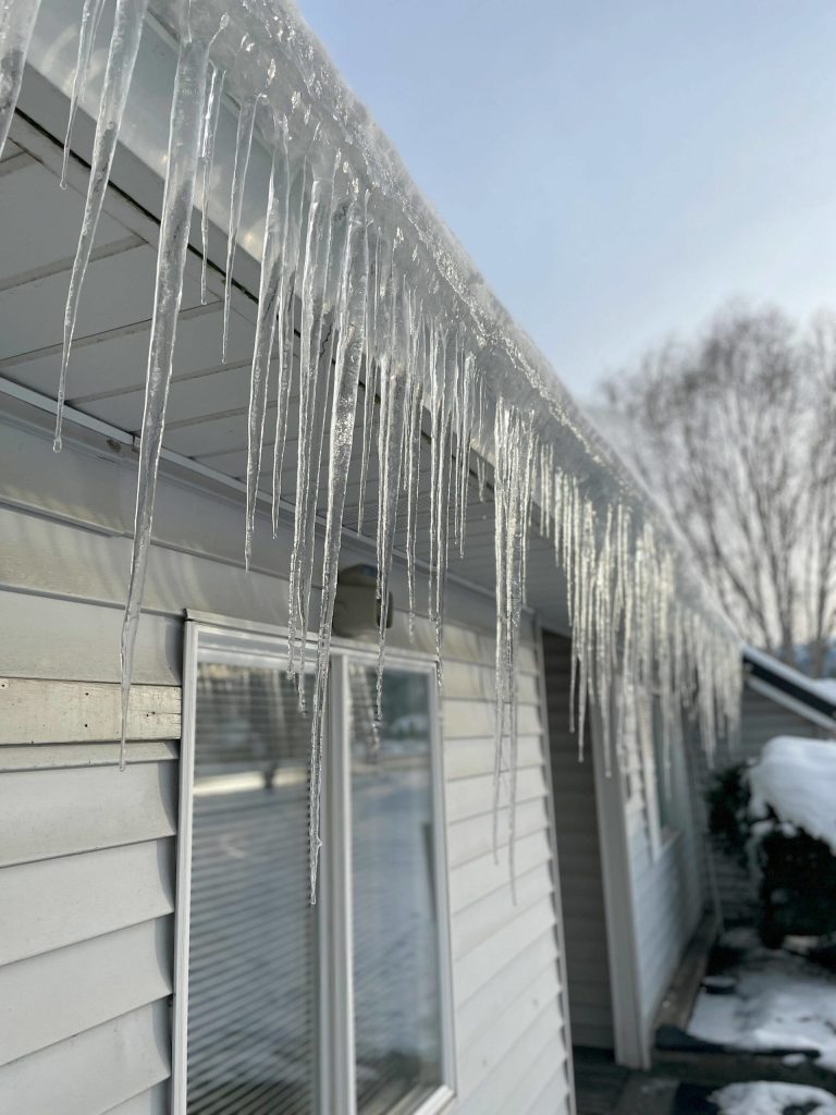 Dozens of icicles dangle from the gutter at DM Disposal/Murreys in Carlsborg on Jan. 2. Sequim Gazette photo by Matthew Nash
