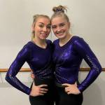 Sequims Susannah Sharp, left, and Alex Schmadeke earn top-10 finishes in all-around scoring at the the Sehome Invitational in Ferndale on Jan. 8. Photo courtesy of Jackie Mangano