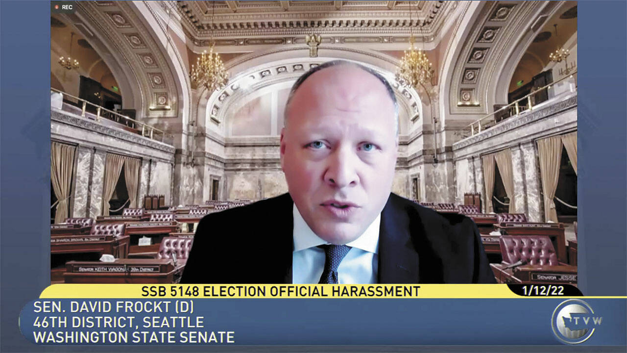 Sen. David Frockt, D-Seattle, gives his opening remarks on Senate bill 5148 in a Senate floor debate session Jan. 12.