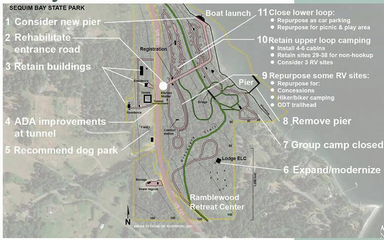 Changes considered at Sequim Bay State Park. Map courtesy of Washington State Parks and Recreation Commission