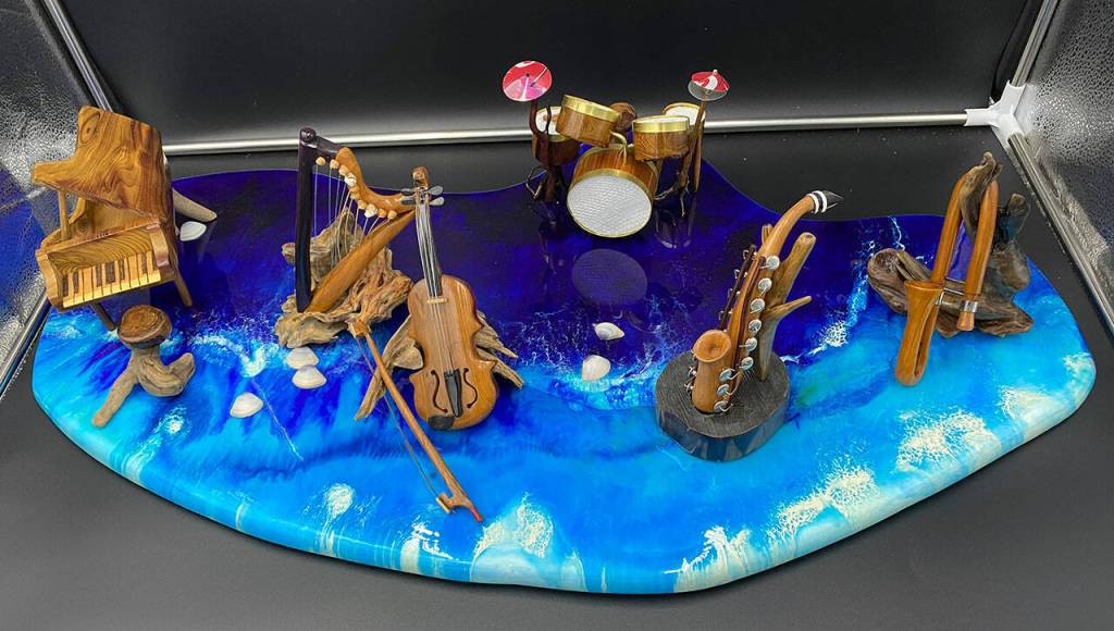 John Bertholls driftwood six-piece band is formed entirely from things he found at Freshwater Bay. Submitted photo
