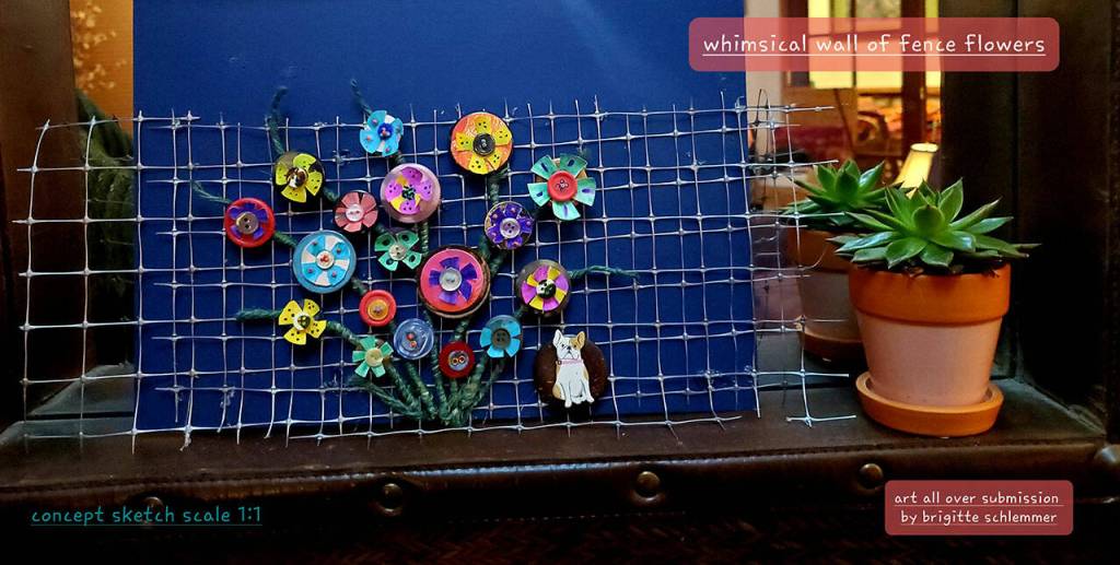Brigitte Schlemmers concept sketch of a whimsical wall of fence flowers. Submitted photo