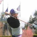 Sequims Ben Sweet tees off on the first hole in an Olympic League golf match in April 2021. Sequim Gazette file photo by Michael Dashiell