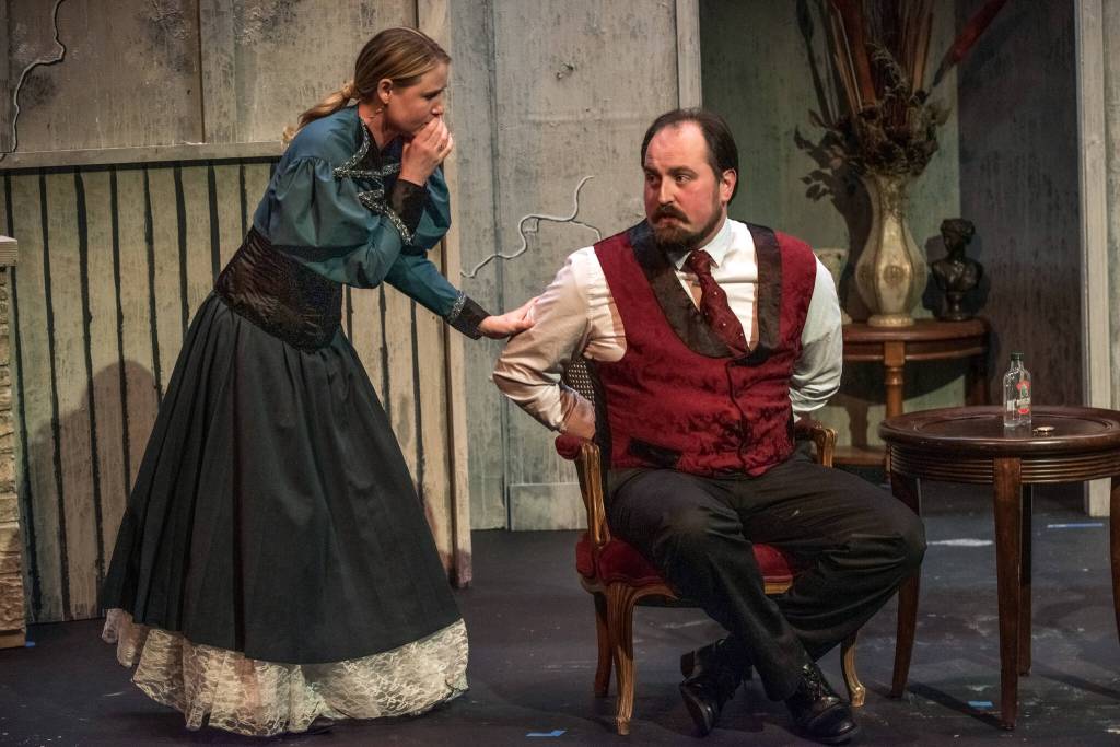 Sierra Brittal of Sequim pours passion into her rendition of Mrs. Manningham confronting her husband, played by Sean Stone, in OTAs upcoming Angel Street. Sequim Gazette photo by Emily Matthiessen