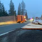 Photo courtesy of Washington State Patrol
A semi truck driver was transported to Olympic Medical Center with minor injuries Feb. 6 after his truck rolled east of Sequim.