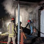 Within 90 seconds of arriving on scene on Feb. 13, firefighters with Clallam County Fire District 3 saved a man from a porch fire that trapped him in his home. Photo courtesy of Clallam County Fire District 3