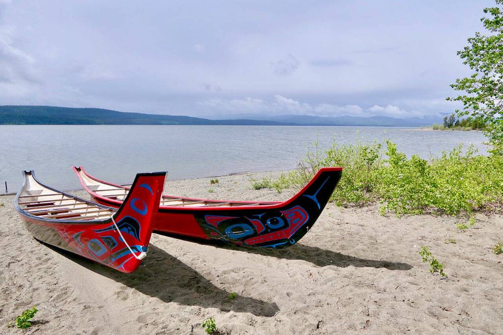 Canoes at Teslin Tlingit Heritage Centre, Teslin, Yukon. Photo by Bob and Enid Phreaner