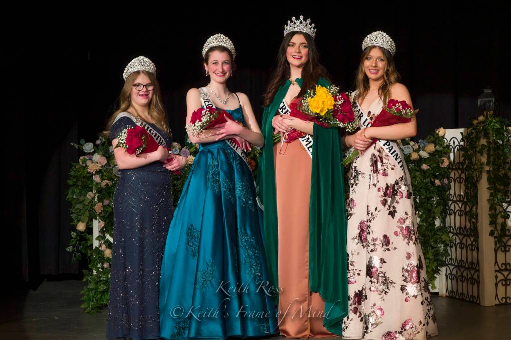 Keith Ross/ Keiths Frame of Mind 
Four Sequim High Schoolers make up the Sequim Irrigation Festivals royalty court for its 127th year. From left, princess Lauren Willis, princess Katherine Gould, queen Isabella Williams, and princess Ellie Turner were crowned on Feb. 26 in Sequim High School.
