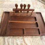 This wooden serving tray and utensils was designed and made by master wood craftsman Jack Tatom of Sequim. Tatom donates many of his wooden pieces to local charities and has included this piece in the raffle at the Clallam County Gem & Mineral Associations annual Rock, Gem & Jewelry Show on March 19-
20 in Port Angeles.