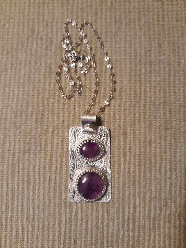This amethyst pendant set in silver by Kathy Schreiner is one of several items up for raffle at the Clallam County Gem & Mineral Associations Rock, Gem & Jewelry Show set for March 19-20 in Port Angeles. Submitted photo