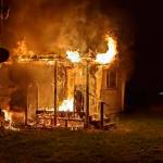 Photo by Mike Mingee/ Clallam County Fire District 3
This house was deemed a total loss after a fire on Feb. 13. Clallam County Fire District 3 firefighters helped rescue its lone resident that night.