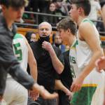 Sequim Gazette photo by Michael Dashiell
Former Sequim High basketball coach, Brian Roper, readies his Lynden Lions for a regional game against Port Angeles on Feb. 25 at Mount Vernon High School. Roper won his fifth 2A state title with the Lions on March 5 with a win over Pullman.