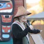 The Jamestown SKlallam Tribes Mackenzie Grinnell explains Why the Sun Always Shines in Sequim at the Sequim Civic Center Plaza on March 4, helping kick off the third Sequim Sunshine Festival. Sequim Gazette photo by Michael Dashiell