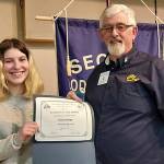 Sequim Elks Leading Knight Stan Dame honors Sequim High School sophomore Kaia Lestage with the organizations Student of the Month award for February 2022.