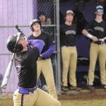 As teammates look on, Sequims Conor Bear skies a popup in the first inning of the Wolves league opener against Bainbridge in March 15. The Wolves took an early 2-0 lad but fell to the 3A Spartans, 22-22. Sequim also dropped a 22-2 game at league foe Bremerton on March 17 and a 10-0 decision to 1A Forks on March 18. Sequim (0-3) was slated to host North Kitsap on March 22; results were not available at press time. The Wolves are at North Mason on March 24 and at Anacortes on March 26 before hosting Kingston on March 28. Sequim Gazette photo by Michael Dashiell