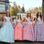 Sequim Gazette photo by Michael Dashiell
2022 Sequim Irrigation Festival royalty prepare to see the festival float for the first time at the Kickoff Dinner & Auction at 7 Cedars Resort in Blyn on March 19. Pictured, from left, are princesses Katherine Gould, Lauren Willis and Ellie Turner, and queen Isabella Williams.