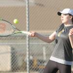 Danielle Herman returns a shot in the Wolves 7-0 sweep of North Mason on March 22. Sequim gazette photo by Michael Dashiell