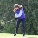 Juliana Tamblyn hits her tee shot from the second hole at The Cedars at Dungeness on March 24, an Olympic League match against North Mason. Sequim Gazette photo by Michael Dashiell